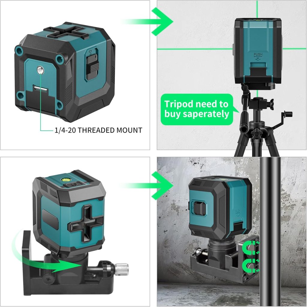 COYU Self-Leveling Cross Line Laser Level -Japanese Green Beam, 100ft Range, 360° Rotation, Carrying Pouch Included