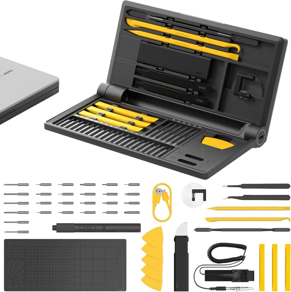 HOTO Electric Precision Screwdriver Set, 48 in 1 Electronics Tool Kit, Magnetic Bits  Box, LED Light  2 Torque Settings, Mini Screwdriver Set for Eyeglasses, Watches, Phones, Laptops, Cameras Repair