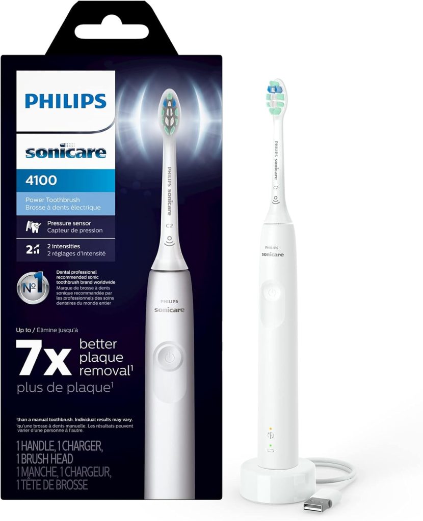 Philips Sonicare 4100 Power Toothbrush, Rechargeable Electric Toothbrush with Pressure Sensor, White HX3681/23