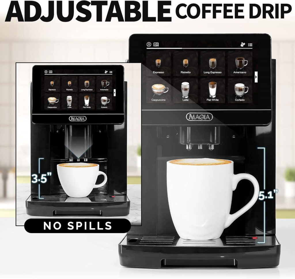 Zulay Magia Super Automatic Coffee Espresso Machine - Durable With Grinder Maker Easy To Use 7” Touch Screen, 19 Recipes, 10 User Profiles