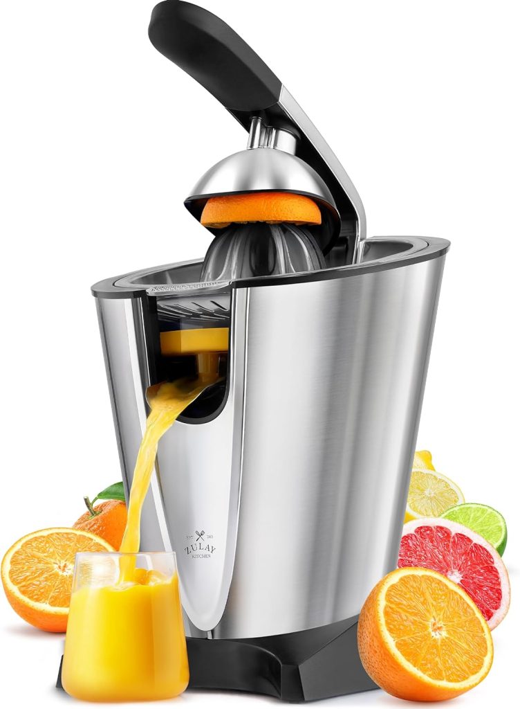 Zulay Orange Juicer Squeezer - Citrus Juicer Electric - Orange Juice Machine - Electric Lemon Squeezer - Powerful Electric Juicers for Citrus - Electric Juicer for Oranges and Lemons - Black/Silver