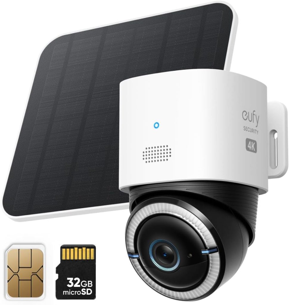 eufy Security 4G LTE Cam S330, 4K Cellular Solar Security Cameras Wireless Outdoor, Pan and Tilt, 4G and Wi-Fi Duo-Mode, AI Tracking, with SIM Card and 32GB SD Card, No WiFi, No Problem