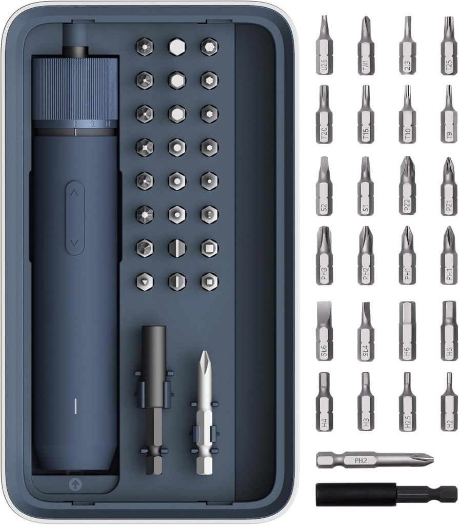 HOTO Electric Screwdriver Kit,25-Piece Upgraded Bit Set,3.6V Cordless Screwdriver Rechargeable,Magnetic Case Lid,3 Torque Settings,1500mAh Battery,LED Light for Furniture/Electrical Repairs