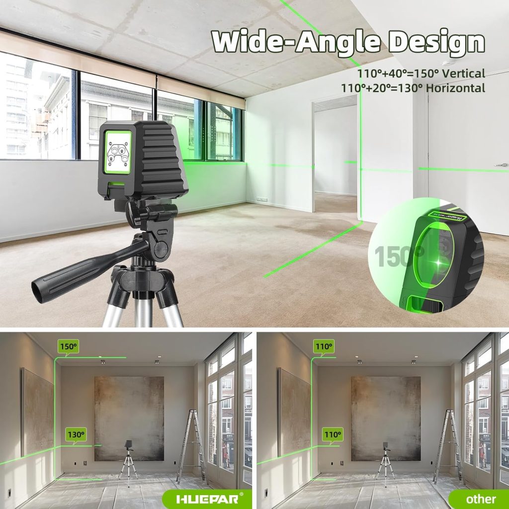 Laser Level 360 Self Leveling, Huepar Box-1G 150 feet Lazer Level Outdoor Green Cross Line with Pulse Mode, 150° Vertical Selectable Laser Lines, 360° Magnetic Base and Battery Included