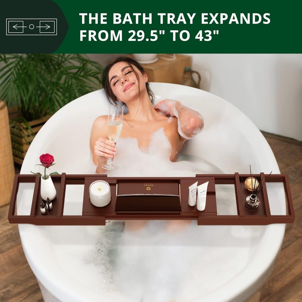 ROYAL CRAFT WOOD Premium Foldable Bathtub Tray - Expandable Bath Tray for Tub - Luxury Bathtub  Bathroom Accessories