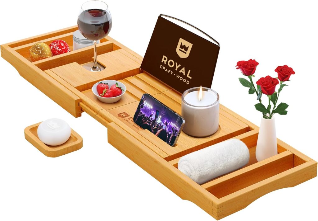 ROYAL CRAFT WOOD Premium Foldable Bathtub Tray - Expandable Bath Tray for Tub - Luxury Bathtub  Bathroom Accessories