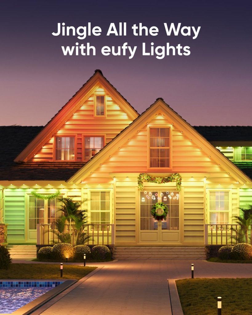 eufy Permanent Outdoor Lights E22, 100ft with 60 Triple-LED Lights, Smart RGBWW Christmas Lights, Daily and Holiday, IP67 Waterproof, AI Lighting Themes for Christmas Decorations, Links with Cameras