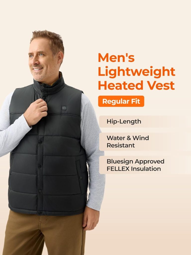 ORORO Heated Vest for Men, Lightweight Puffer Heating Vest with Battery, Warm Vest for Hiking Walking Camping