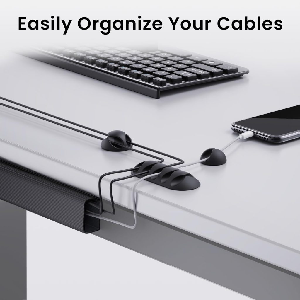 EVEO Desk Cable Management Kit - Cord Organizer Cable Management Under Desk | Cable Raceway, Cable Sleeve, Adhesive Cable Clips, Cord Clips, Cable Organizer, Cord Holder, Under Desk Cable Management