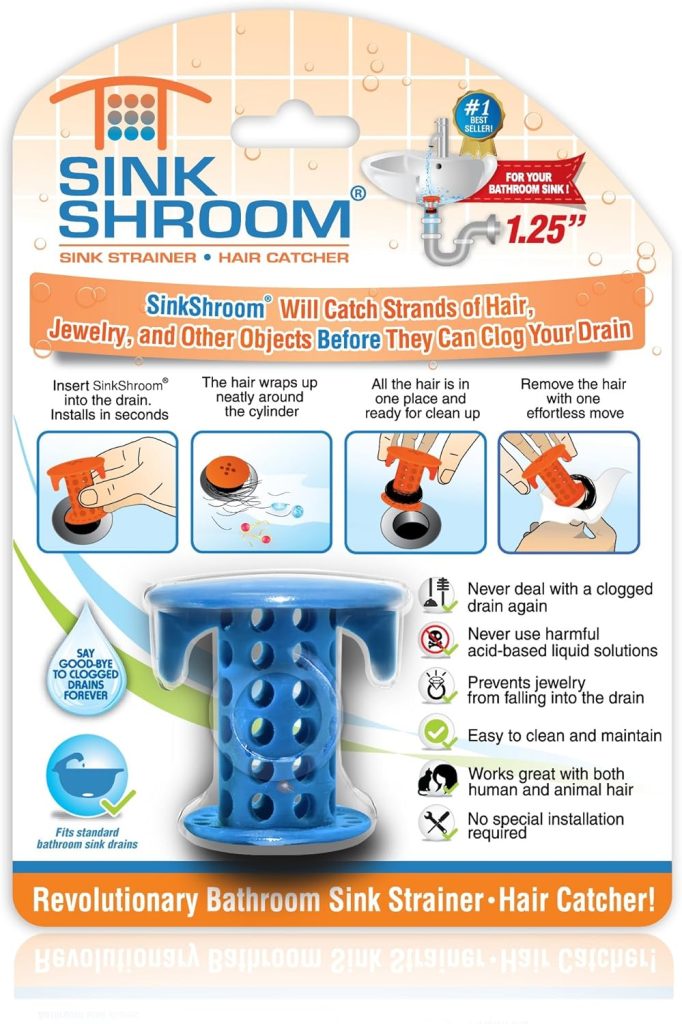 SinkShroom The Revolutionary Sink Drain Protector Hair Catcher/Strainer/Snare, Blue